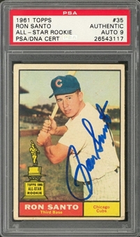 1961 Topps #35 Ron Santo Signed Rookie Card – PSA/DNA MINT 9